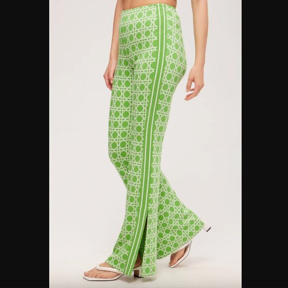 Trina Turk Tennis Green & White Pattern Bootcut Pant - Billie Jean 0 - Picture 3 of 9